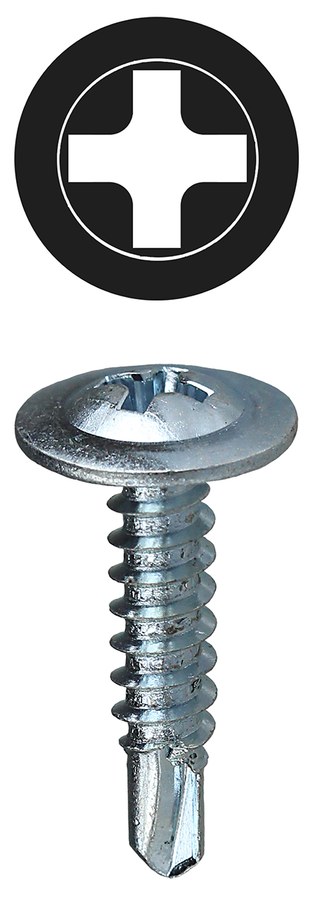 TEKWT834 Self-Drilling Screw, #8, 3/4 in OAL, Wafer Head, Phillips Drive, Steel, Zinc Plated