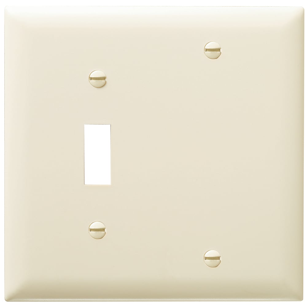 TP113LA Combination Openings, 1 Toggle Switch and 1 Blank, Two Gang, Light Almond