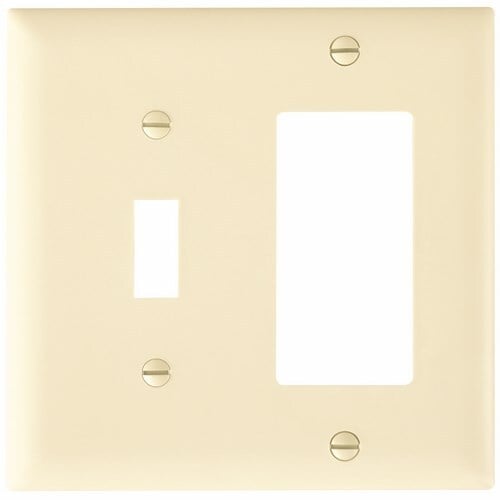 TP126LA Combination Openings, 1 Toggle Switch and 1 Decorator, Two Gang, Light Almond