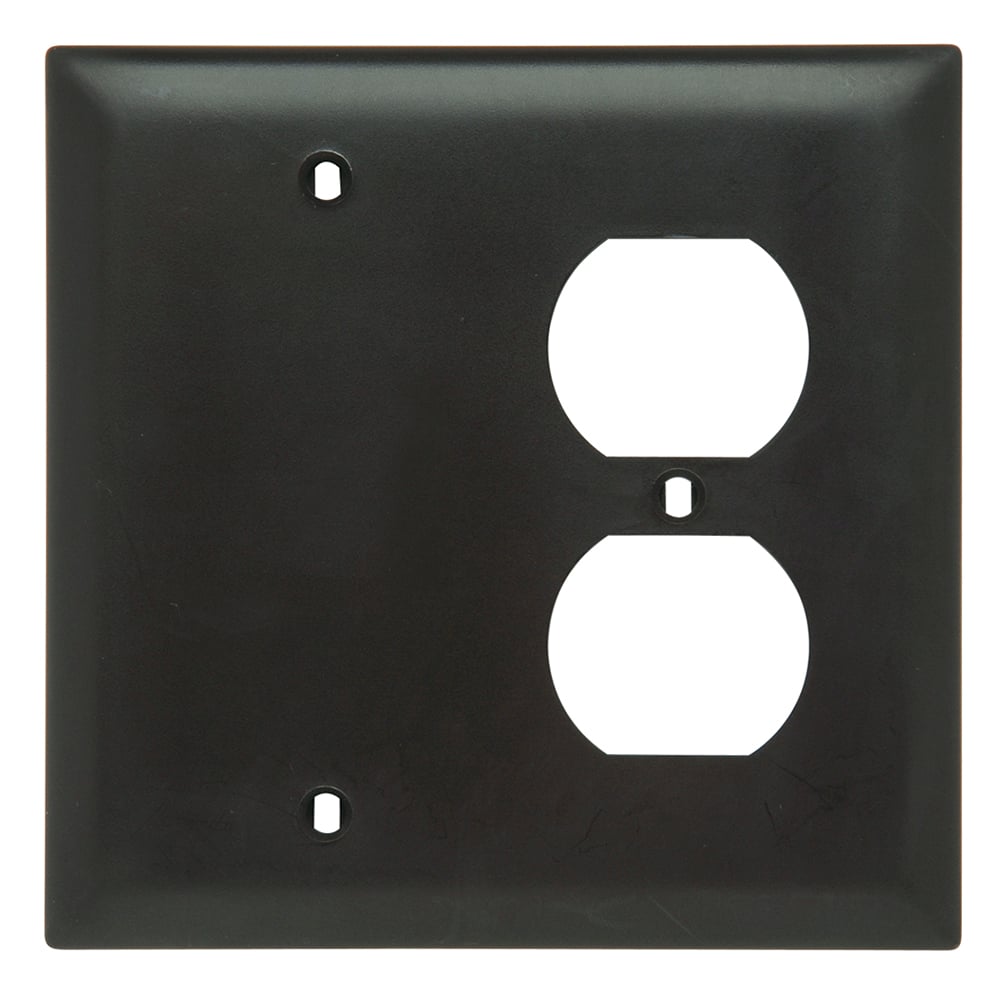 TP138BK TradeMaster 2-Gang Nylon Wall Plate, 1 Duplex Receptacle Opening, 1 Blank, Black