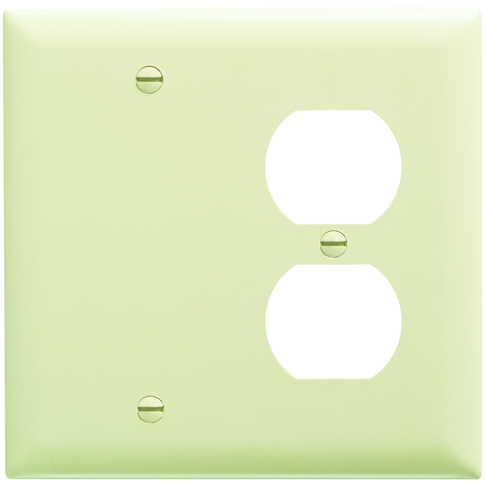 TP138I TradeMaster 2-Gang Nylon Wall Plate, 1 Duplex Receptacle Opening, 1 Blank, Ivory