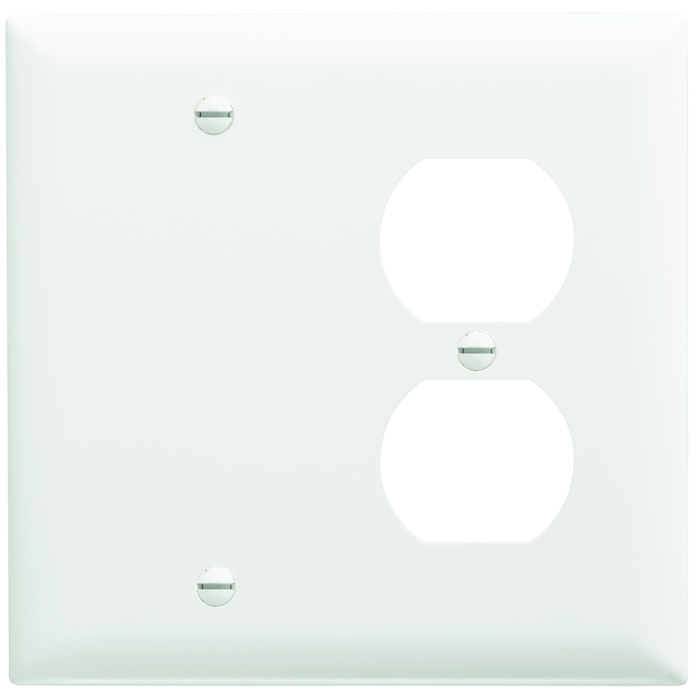 TP138W TradeMaster 2-Gang Nylon Wall Plate, 1 Duplex Receptacle Opening, 1 Blank, White