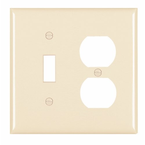 TP18LA TradeMaster 2-Gang Nylon Wall Plate, 1 Toggle Switch Opening, 1 Duplex Receptacle Opening, Light Almond