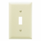 Trademaster Wall Plate, single gang, toggle plateis molded of rugged, practically indestructible self-extinguishing nylon. It is preferred for hospital, industrial, institutional, and other high-abuse applications. Available in Ivory, White, Brown, Gray, Black, Blue, Orange, Red, and Light Almond.