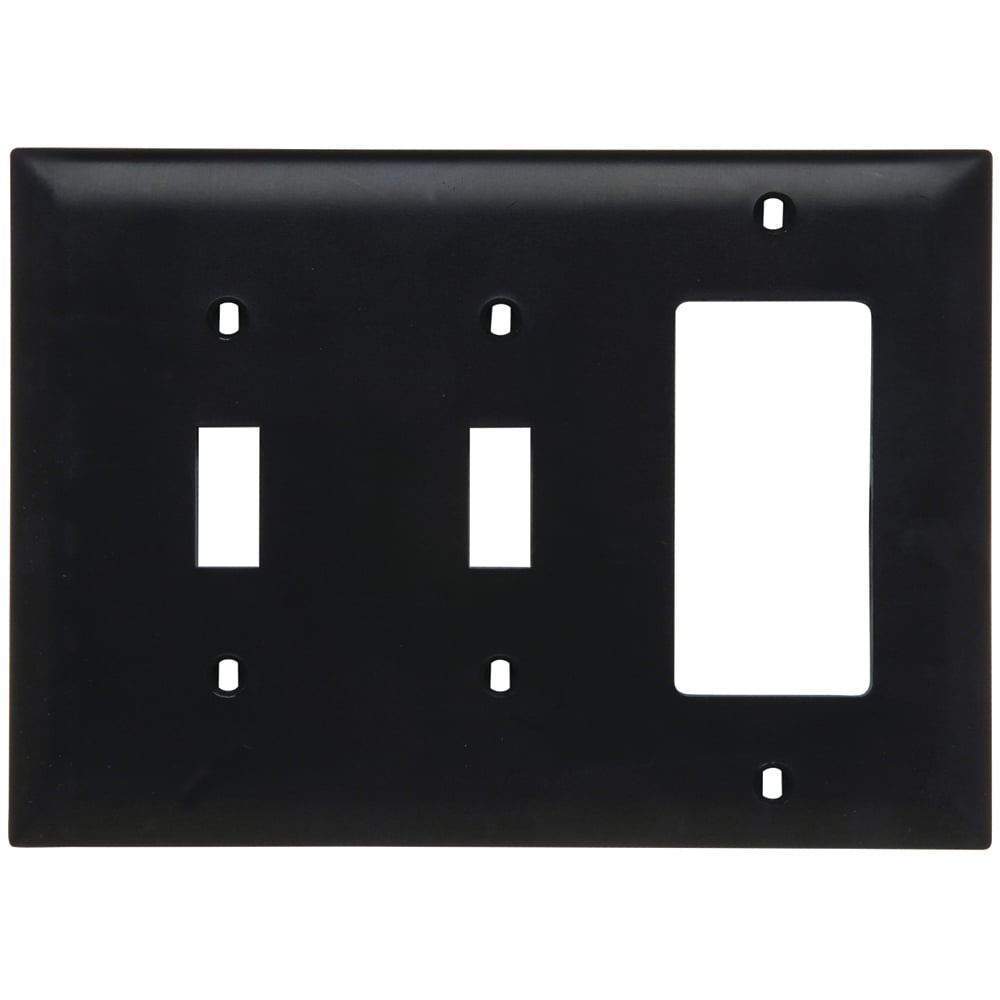 TP226BK Combination Openings, 2 Toggle Switch and 1 Decorator, Three Gang, Black