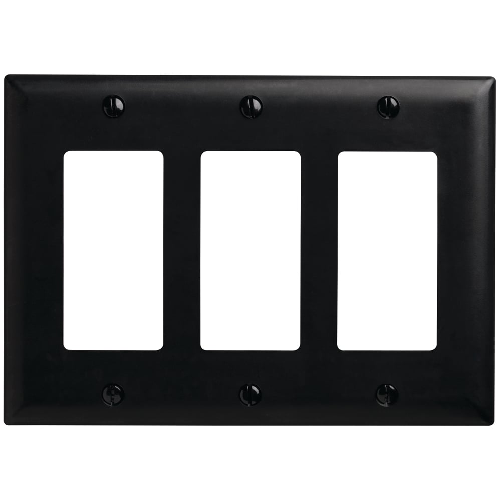 TP263BK TradeMaster Standard Wall Plate, 3 Gangs, 6.563 in W x 5.5 in H, Nylon/Thermoplastic, Black