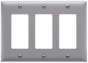TP263GRY Wattstopper Trademaster Standard Unbreakable Decorator Wall Plate, 3 Gangs, 6-9/16 in W x 4-11/16 in H, Thermoplastic, Gray