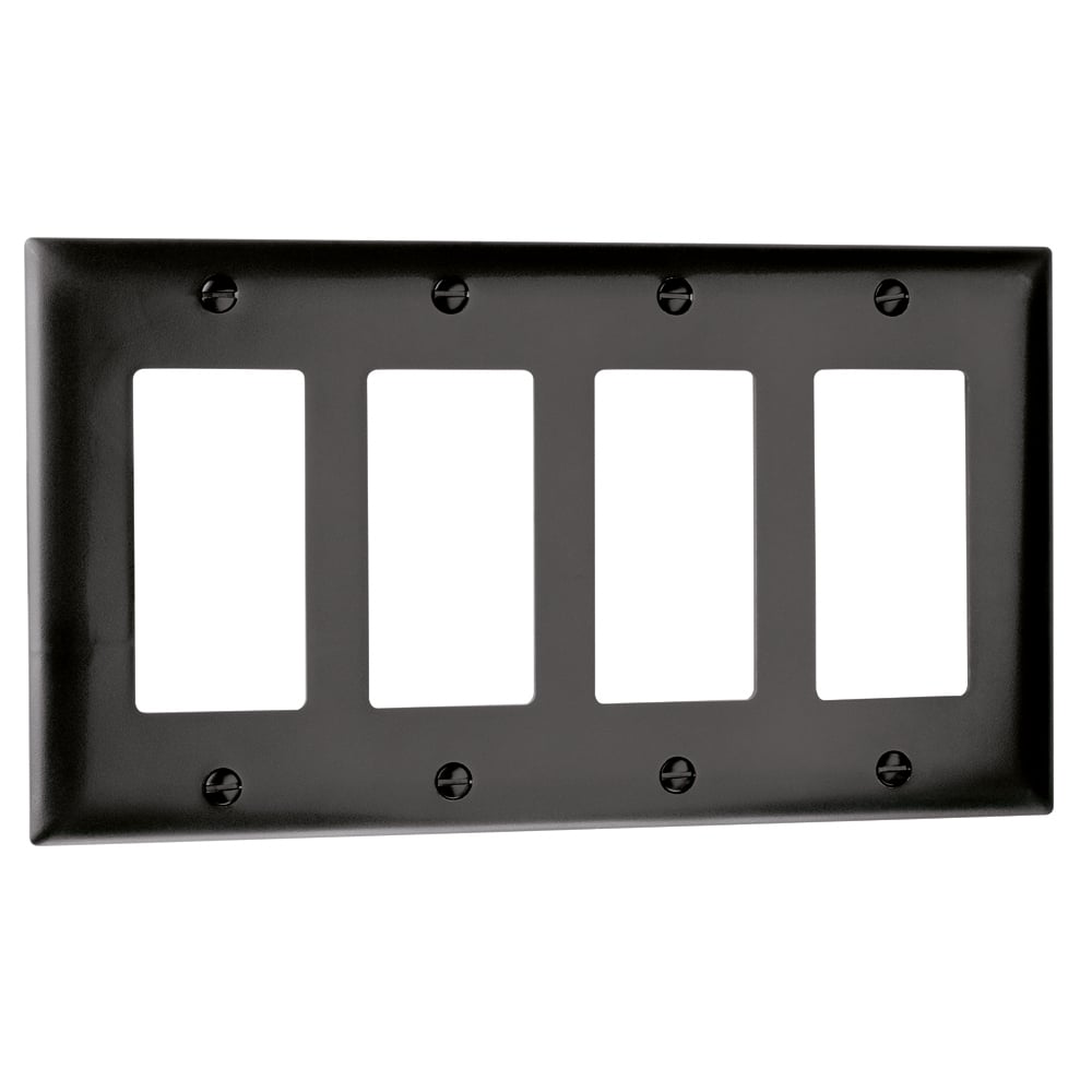 TP264BK TradeMaster Standard Wall Plate, 4 Gangs, 8-3/8 in W x 5-1/2 in H, Nylon/Thermoplastic, Black