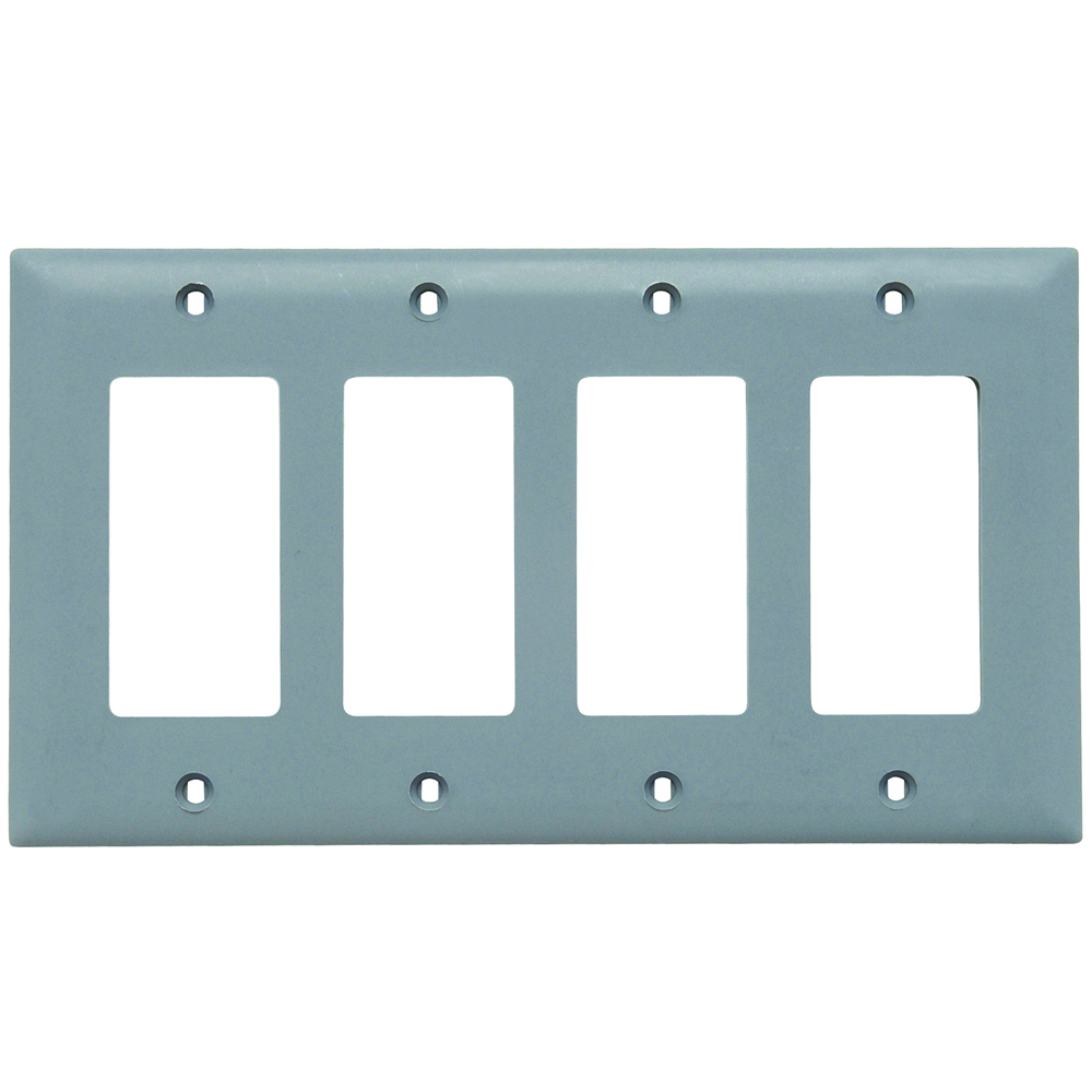 TP264GRY Wattstopper Trademaster Standard Unbreakable Decorator Wall Plate, 4 Gangs, 8-3/8 in W x 4-11/16 in H, Thermoplastic, Gray