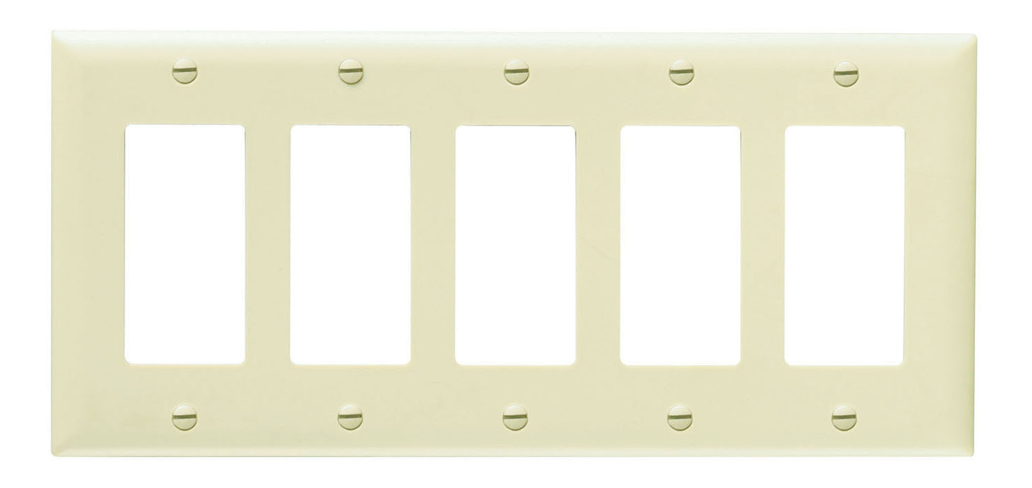 TP265GRY TradeMaster 5-Gang Nylon Wall Plate, 5 Decorator Openings, Gray