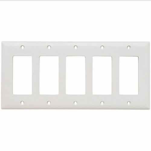 TP265W TradeMaster 5-Gang Nylon Wall Plate, 5 Decorator Openings, White
