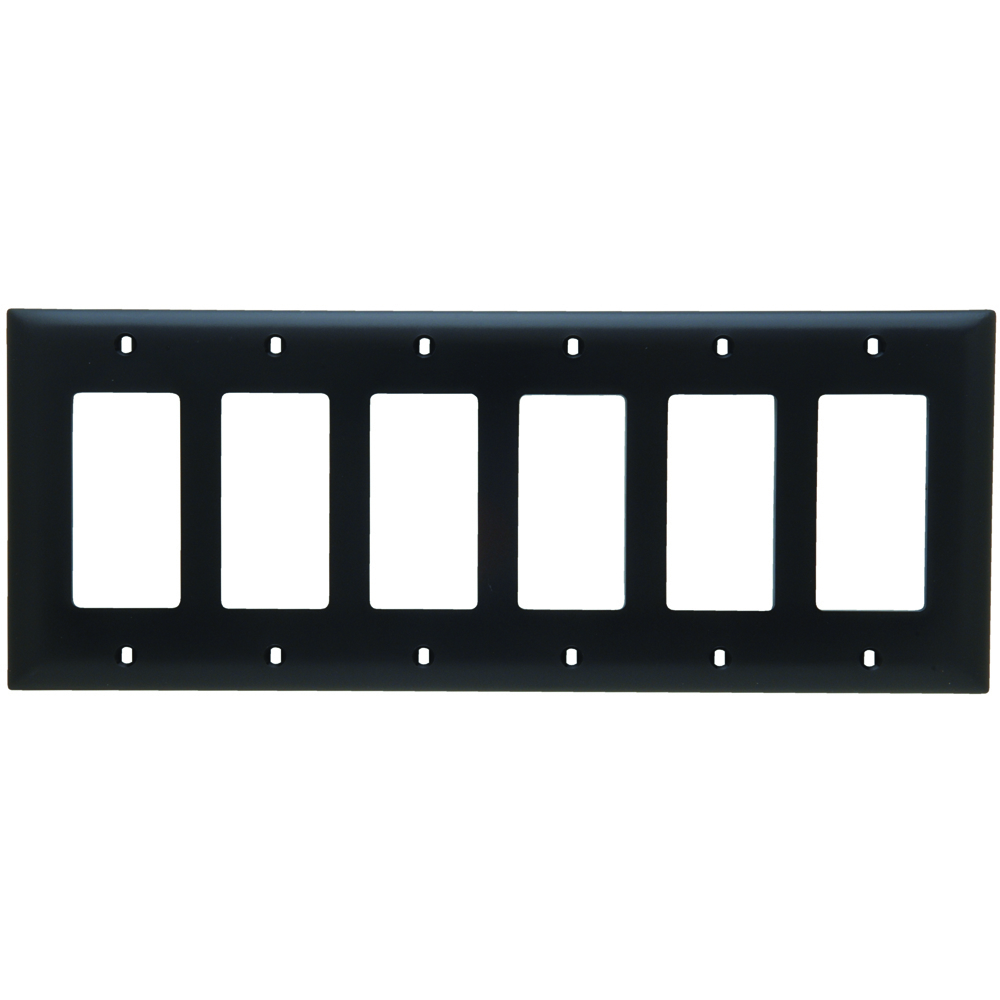 TP266BK TradeMaster 6-Gang Nylon Wall Plate, 6 Decorator Openings, Black