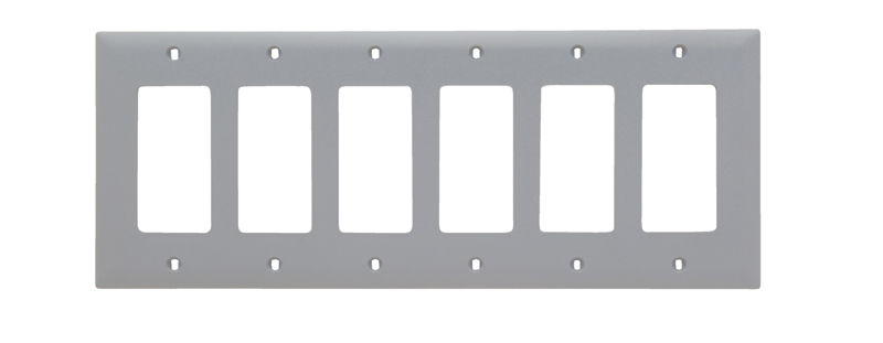 TP266GRY TradeMaster 6-Gang Nylon Wall Plate, 6 Decorator Openings, Gray