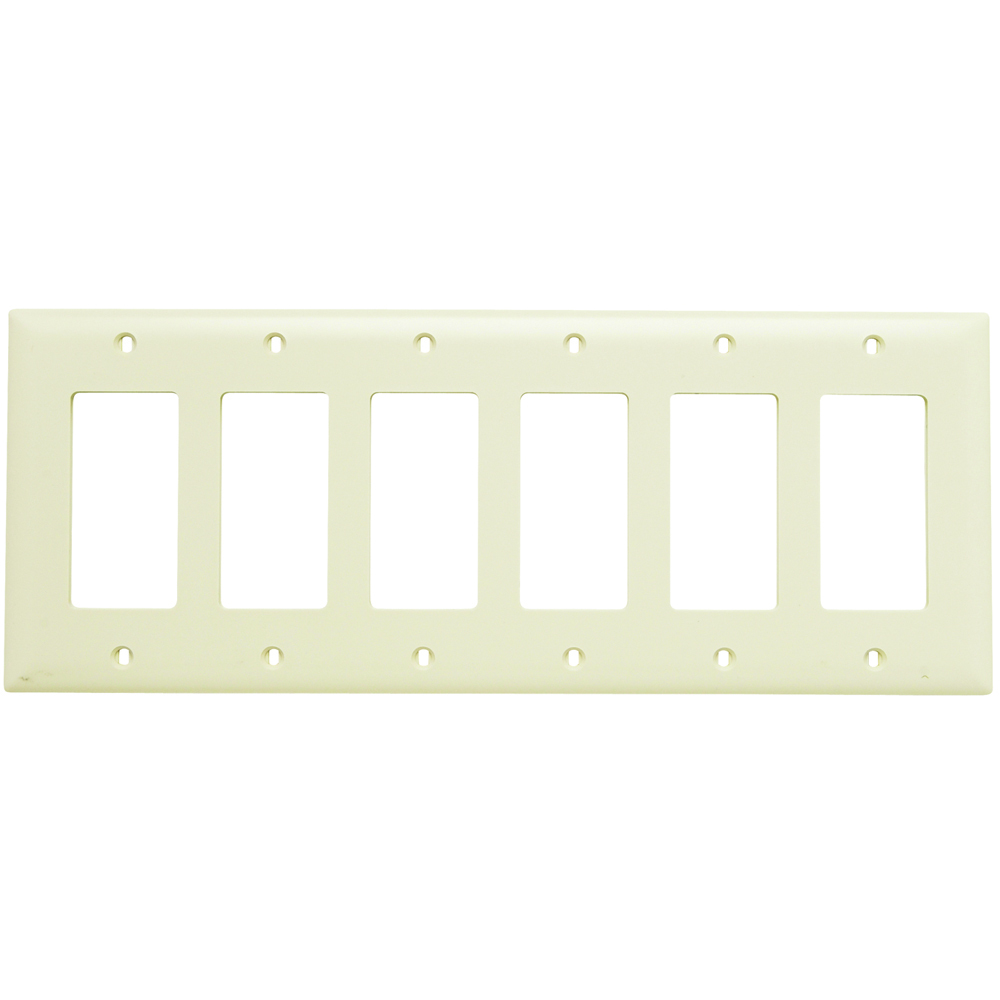TP266LA TradeMaster 6-Gang Nylon Wall Plate, 6 Decorator Openings, Light Almond