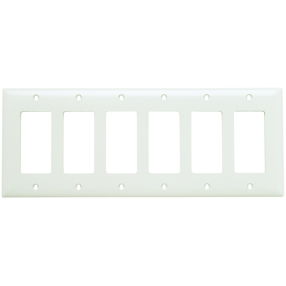 TP266W TradeMaster 6-Gang Nylon Wall Plate, 6 Decorator Openings, White