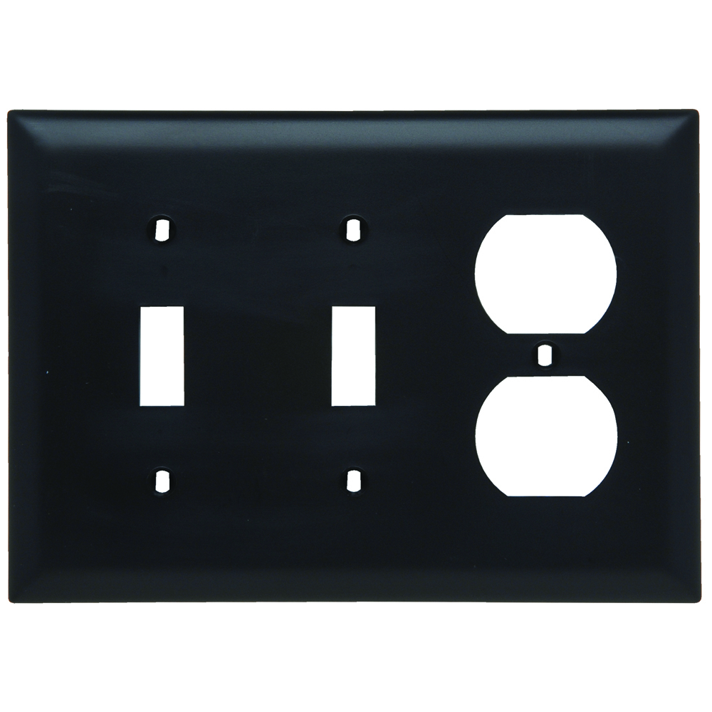 TP28BK TradeMaster 3-Gang Nylon Wall Plate, 2 Toggle Switch Openings, 1 Duplex Receptacle Opening, Black