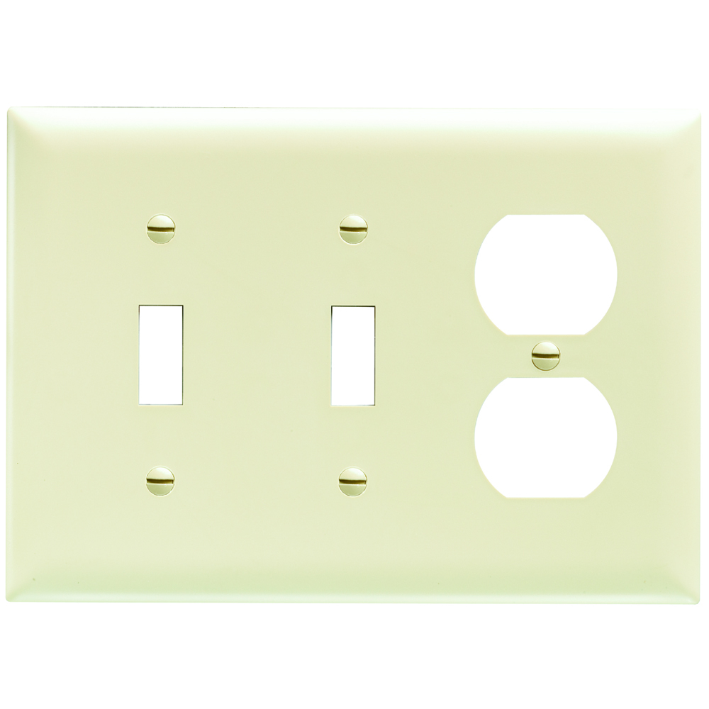 TP28I TradeMaster 3-Gang Nylon Wall Plate, 2 Toggle Switch Openings, 1 Duplex Receptacle Opening, Ivory