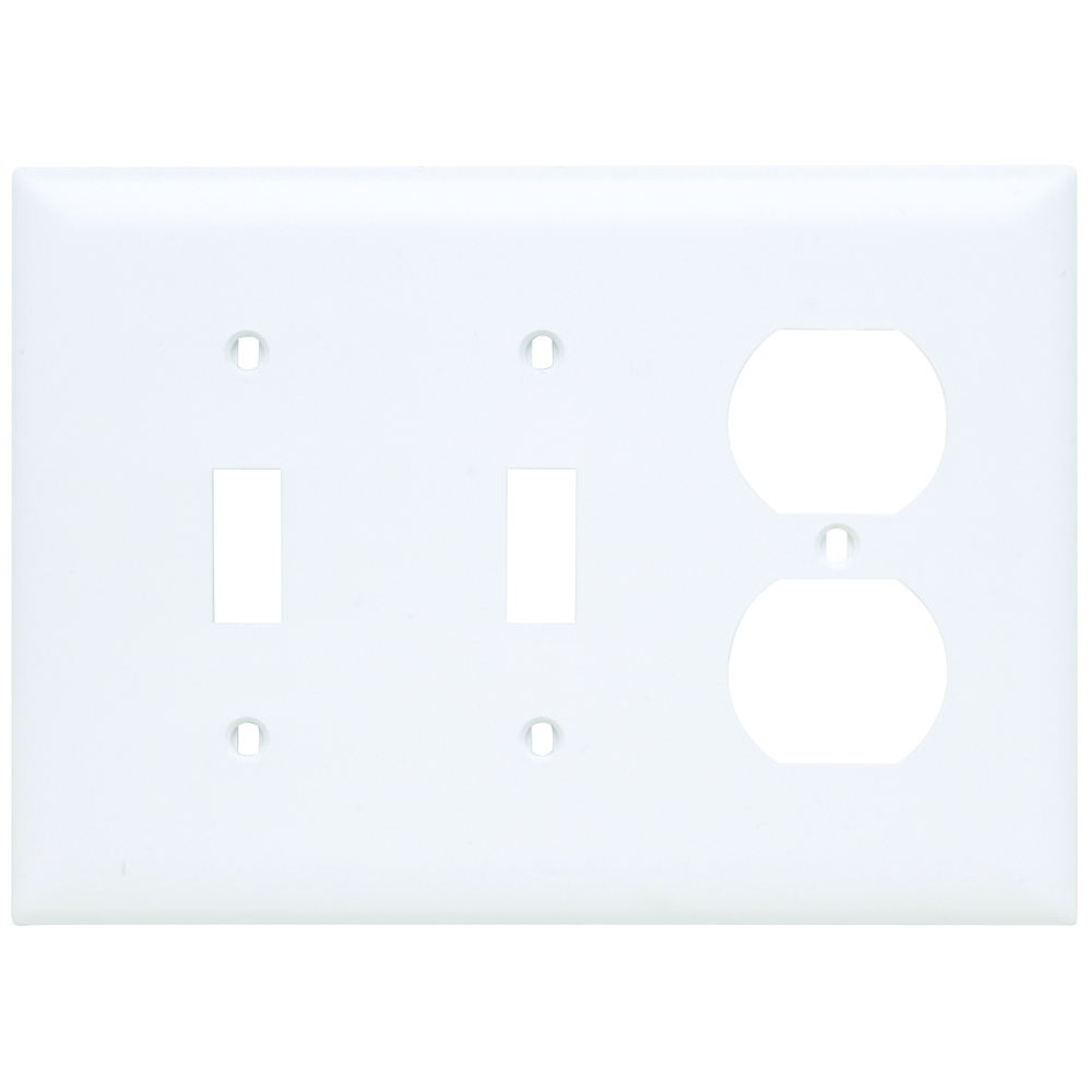 TP28W TradeMaster 3-Gang Nylon Wall Plate, 2 Toggle Switch Openings, 1 Duplex Receptacle Opening, White