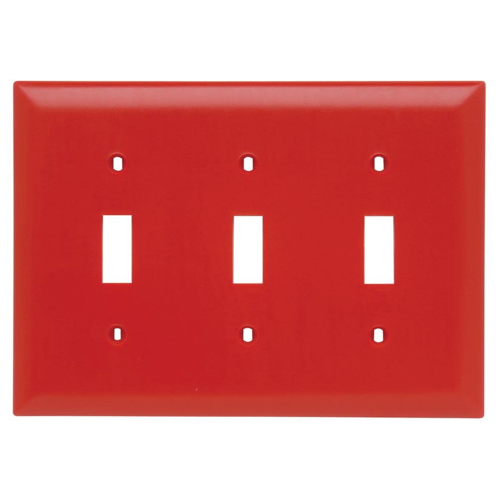 TP3RED TradeMaster 3-Gang Nylon Wall Plate, 3 Toggle Switch Openings, Red