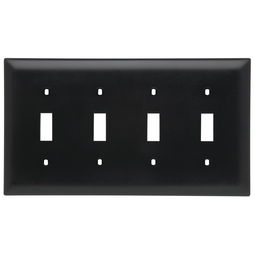 TP4BK TradeMaster 4-Gang Nylon Wall Plate, 4 Toggle Switch Openings, Black