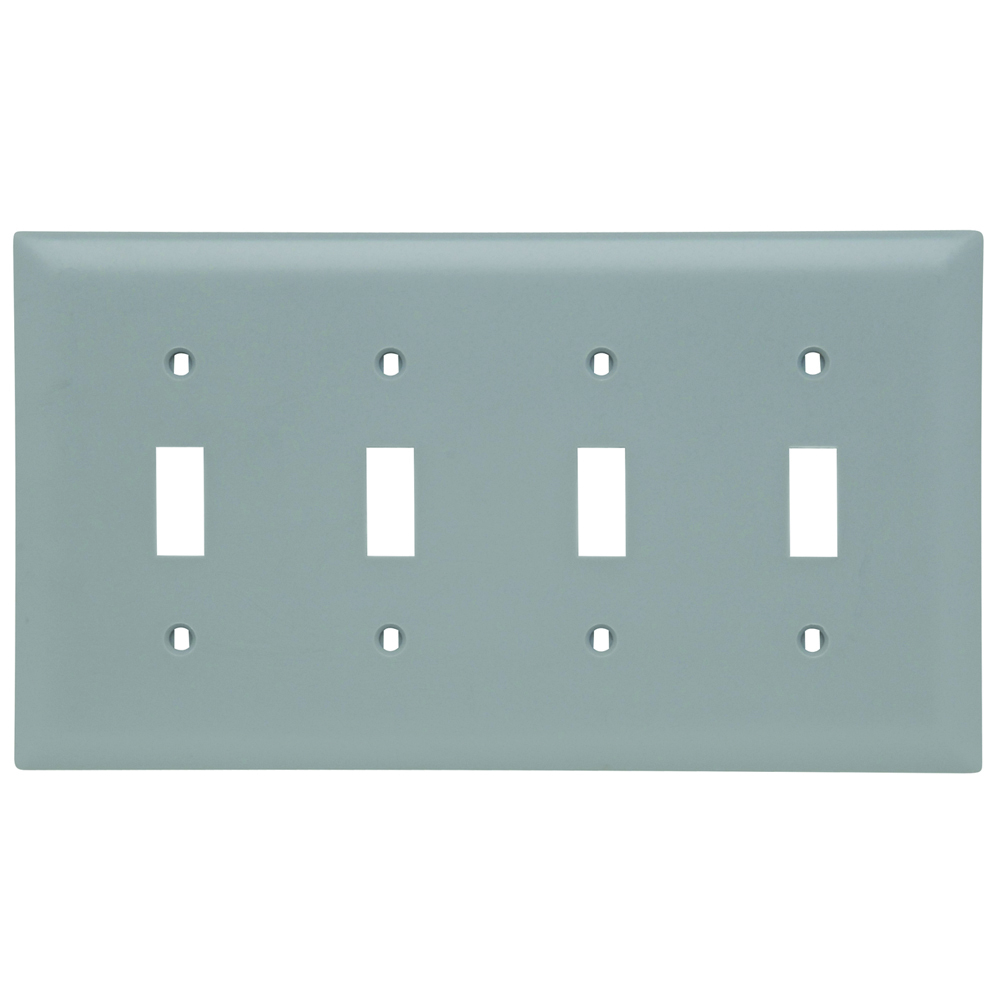 TP4GRY TradeMaster 4-Gang Nylon Wall Plate, 4 Toggle Switch Openings, Gray
