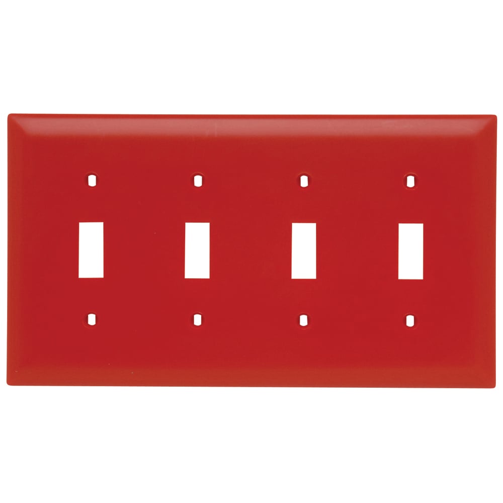 TP4RED TradeMaster 4-Gang Nylon Wall Plate, 4 Toggle Switch Openings, Red