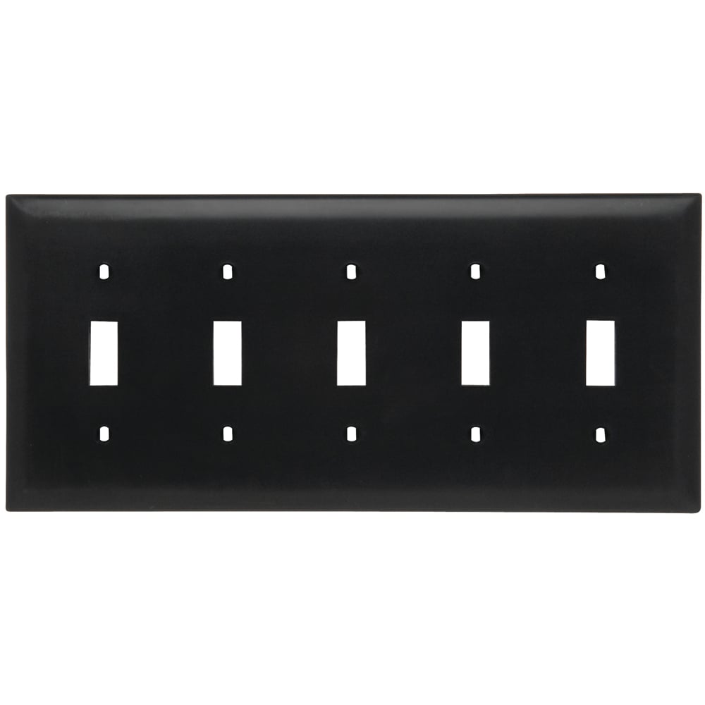 TP5BK TradeMaster 5-Gang Nylon Wall Plate, 5 Toggle Switch Openings, Black