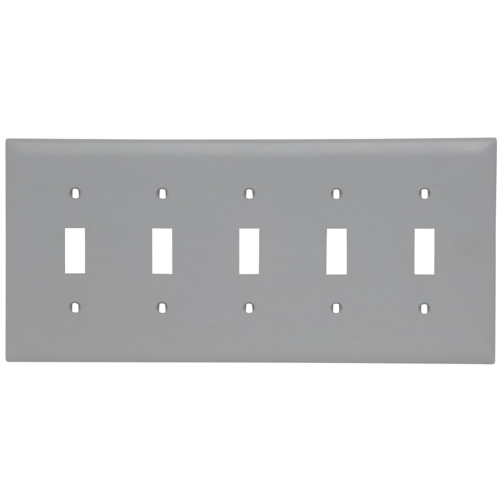 TP5GRY TradeMaster 5-Gang Nylon Wall Plate, 5 Toggle Switch Openings, Gray