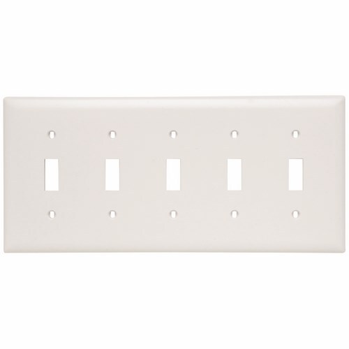 TP5W TradeMaster 5-Gang Nylon Wall Plate, 5 Toggle Switch Openings, White