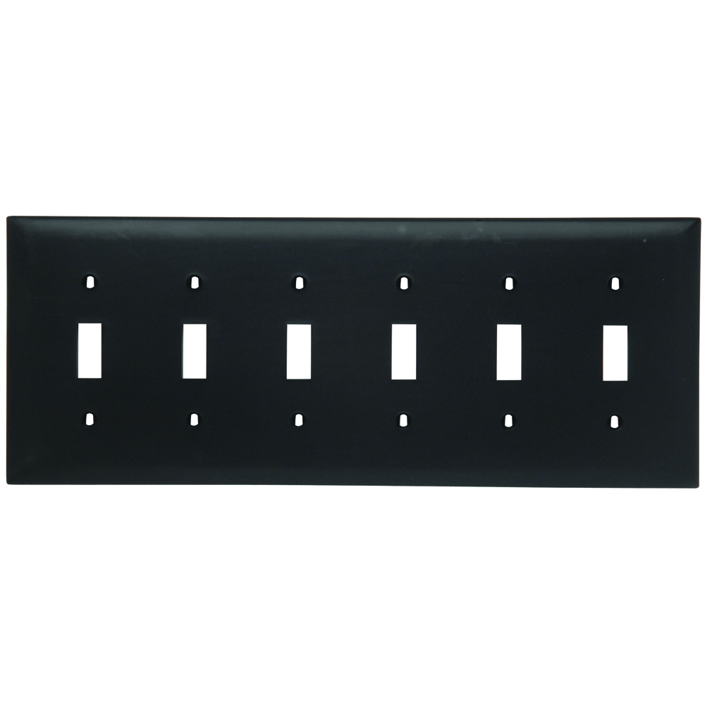 TP6BK TradeMaster 6-Gang Nylon Wall Plate, 6 Toggle Switch Openings, Black