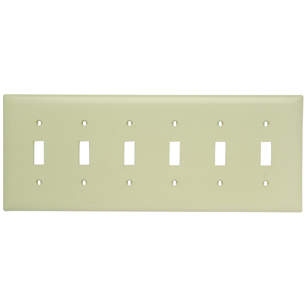 TP6I TradeMaster 6-Gang Nylon Wall Plate, 6 Toggle Switch Openings, Ivory