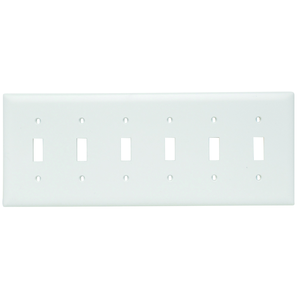 TP6W TradeMaster 6-Gang Nylon Wall Plate, 6 Toggle Switch Openings, White