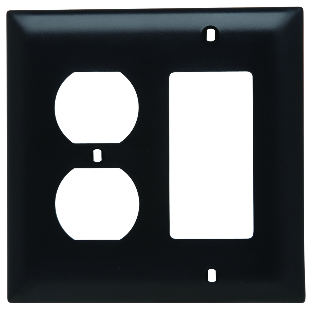 TP826BK TradeMaster 2-Gang Nylon Wall Plate, 1 Duplex Receptacle Opening, 1 Decorator Opening, Black