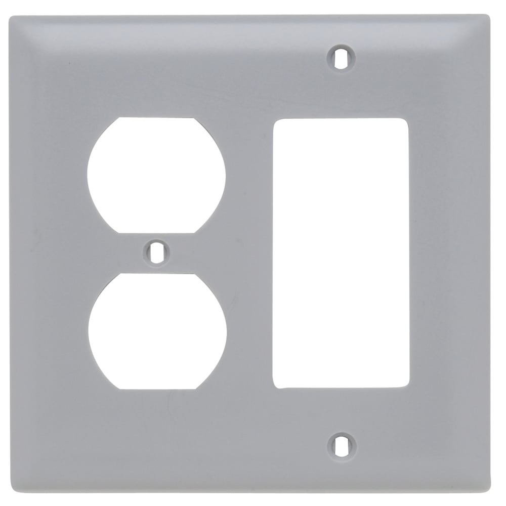 TP826GRY TradeMaster 2-Gang Nylon Wall Plate, 1 Duplex Receptacle Opening, 1 Decorator Opening, Gray