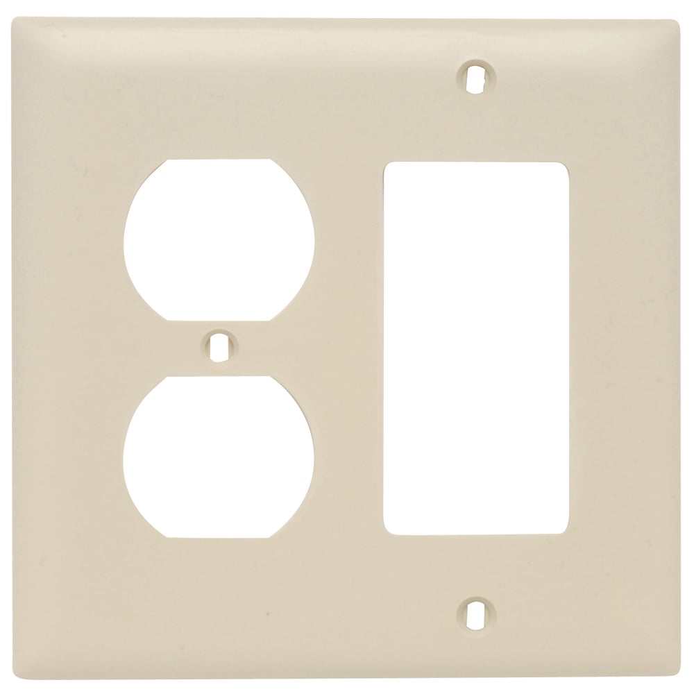 TP826I TradeMaster 2-Gang Nylon Wall Plate, 1 Duplex Receptacle Opening, 1 Decorator Opening, Ivory