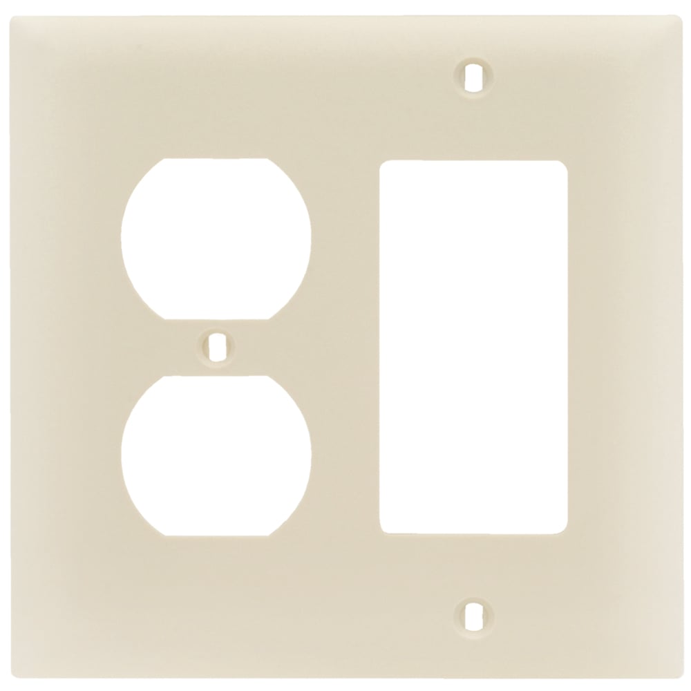 TP826LA TradeMaster 2-Gang Nylon Wall Plate, 1 Duplex Receptacle Opening, 1 Decorator Opening, Light Almond