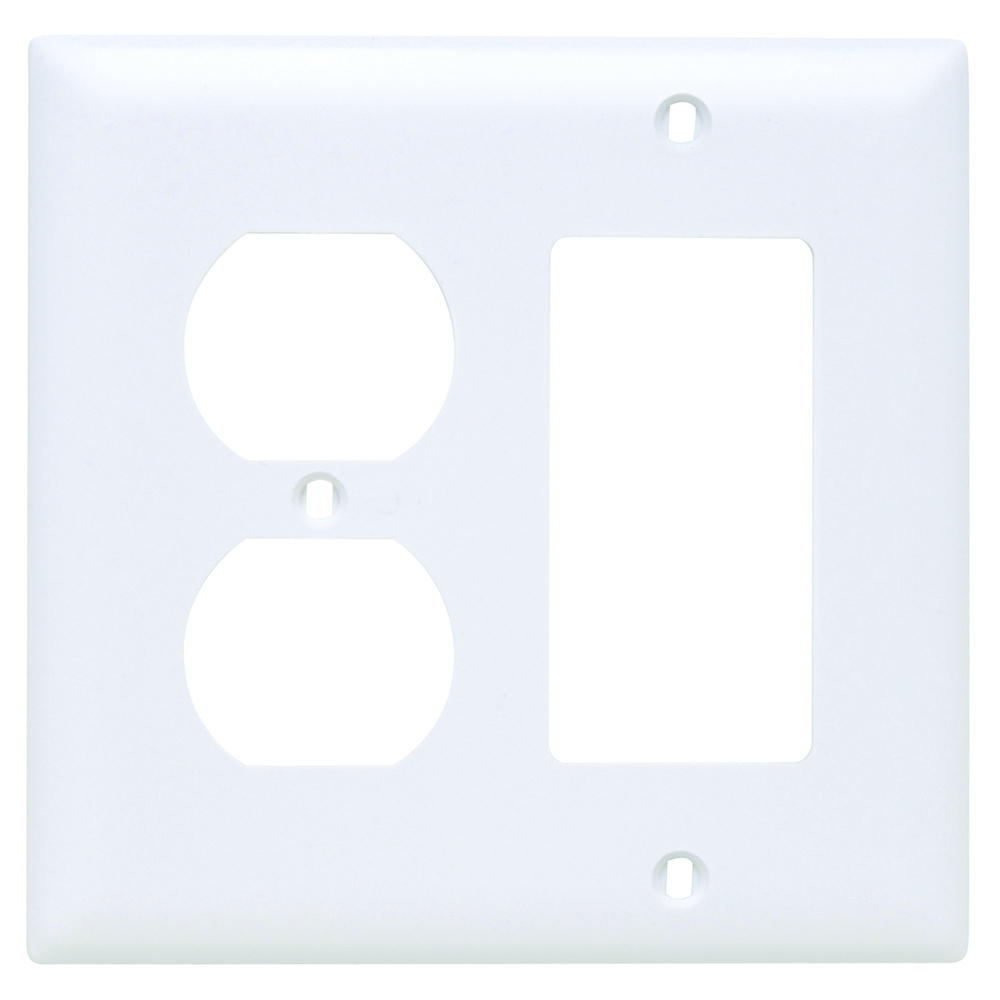 TP826W TradeMaster 2-Gang Nylon Wall Plate, 1 Duplex Receptacle Opening, 1 Decorator Opening, White