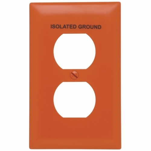 TP8IG TradeMaster 1-Gang Nylon Wall Plate, Duplex Receptacle Openings, Pad Printed "Isolated Ground", Orange