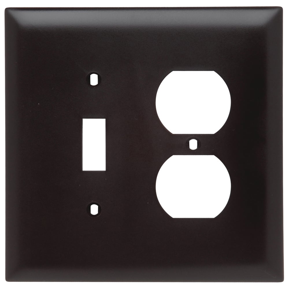 TPJ18 TradeMaster Junior Jumbo 2-Gang Nylon Wall Plate, 1 Toggle Switch Opening, Duplex Receptacle Opening, Brown