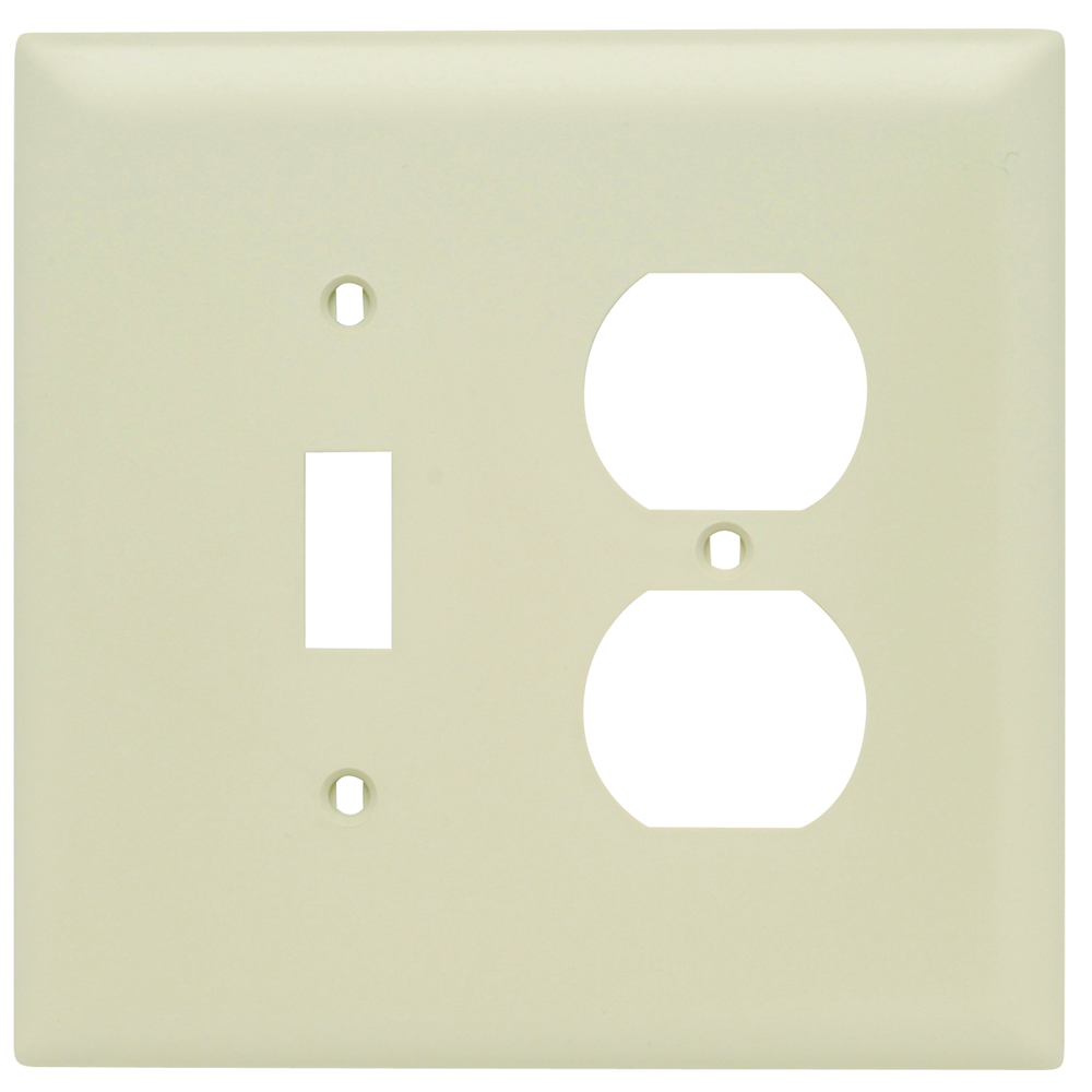 TPJ18I TradeMaster Junior Jumbo 2-Gang Nylon Wall Plate, 1 Toggle Switch Opening, Duplex Receptacle Opening, Ivory
