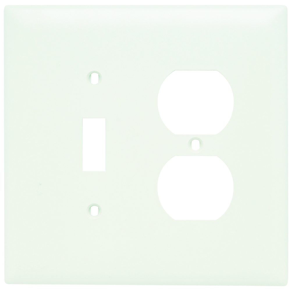 TPJ18W TradeMaster Junior Jumbo 2-Gang Nylon Wall Plate, 1 Toggle Switch Opening, Duplex Receptacle Opening, White
