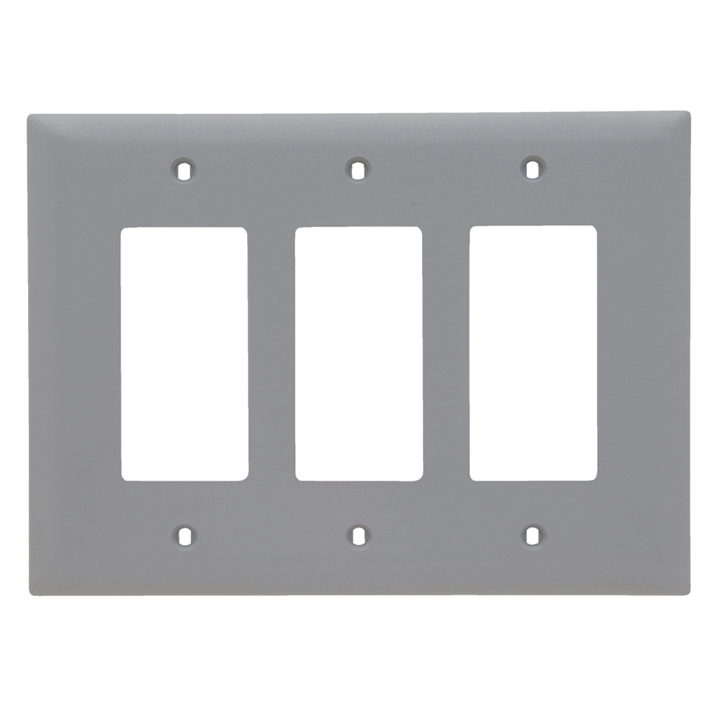 TPJ263GRY TradeMaster Junior Jumbo 3-Gang Nylon Wall Plate, 3 Decorator Openings, Gray