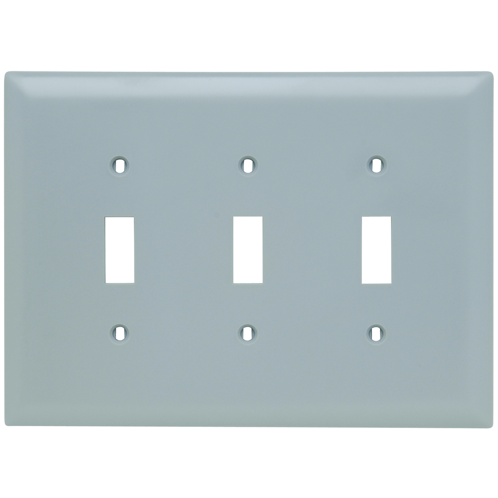 TPJ3GRY TradeMaster Jumbo 3-Gang Nylon Wall Plate, 3 Toggle Switch Openings, Gray