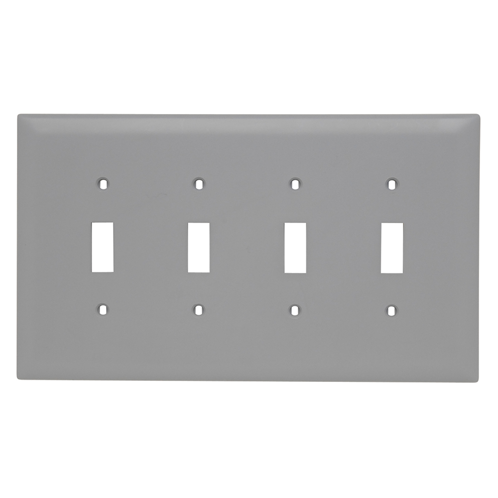 TPJ4GRY TradeMaster Jumbo 4-Gang Nylon Wall Plate, 4 Toggle Switch Openings, Gray