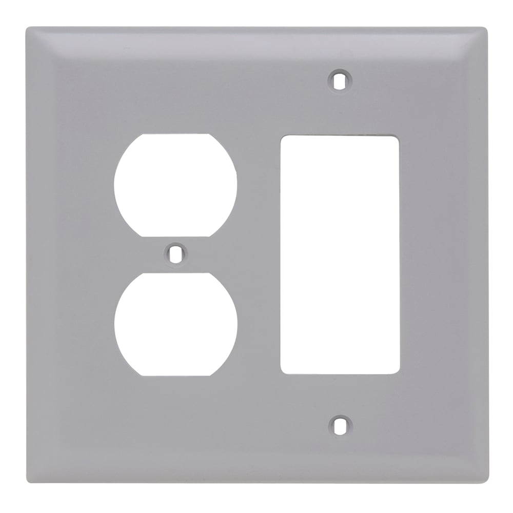 TPJ826GRY TradeMaster Junior Jumbo 2-Gang Nylon Wall Plate, Duplex Receptacle Opening, 1 Decorator Opening, Gray