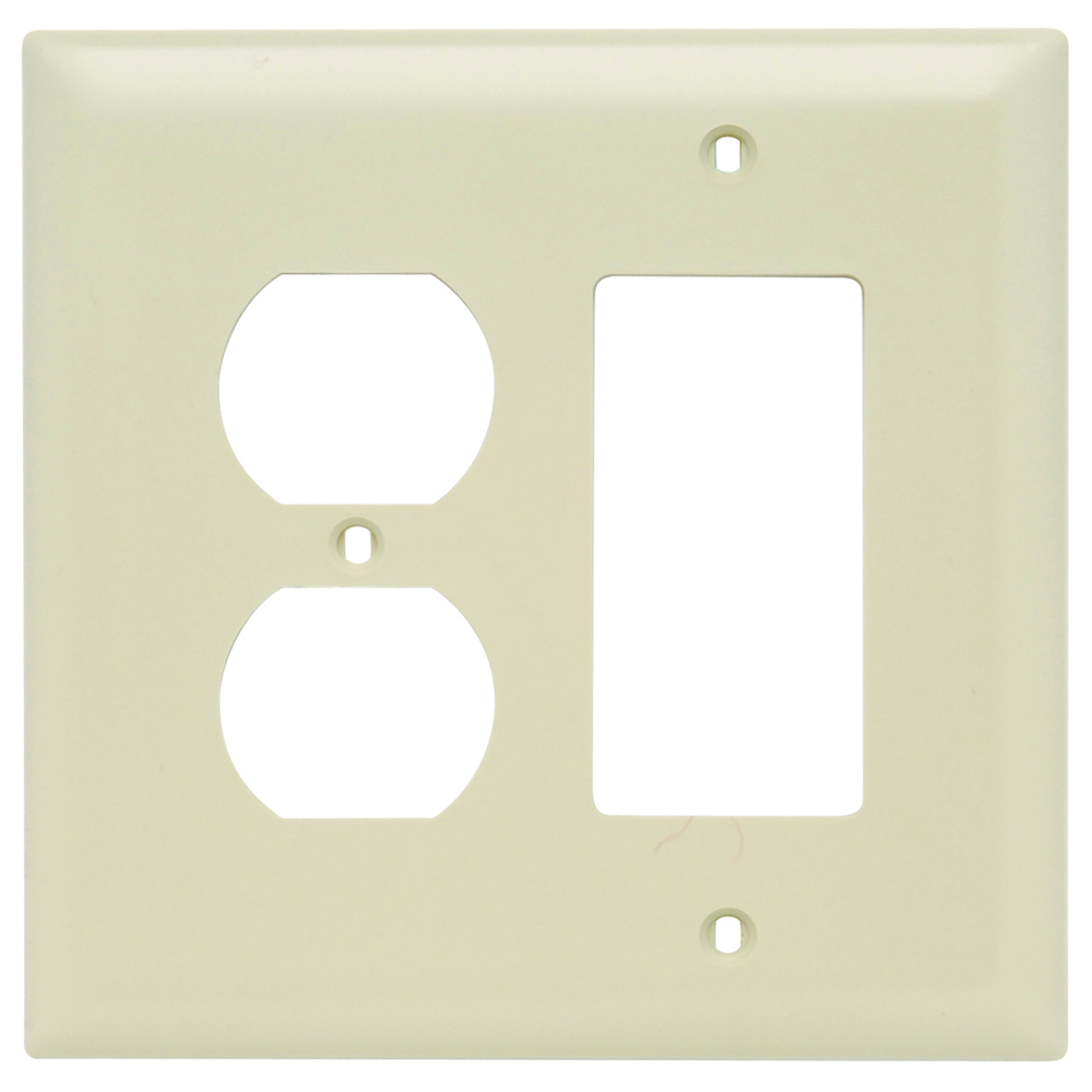 TPJ826I TradeMaster Junior Jumbo 2-Gang Nylon Wall Plate, Duplex Receptacle Opening, 1 Decorator Opening, Ivory