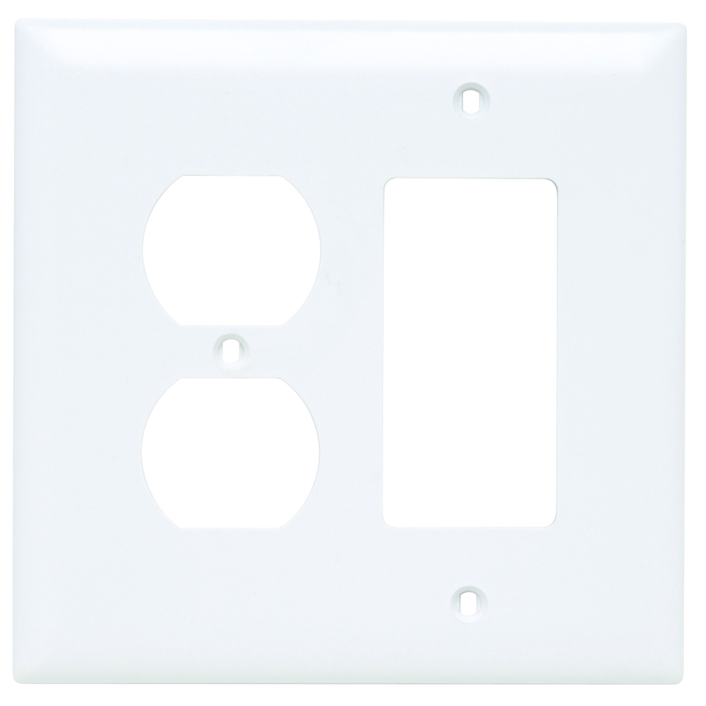 TPJ826W TradeMaster Junior Jumbo 2-Gang Nylon Wall Plate, Duplex Receptacle Opening, 1 Decorator Opening, White