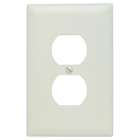 Trademaster Jumbo Wall Plate, single gang, duplex is molded of rugged, practically indestructible self-extinguishing nylon. It is preferred for hospital, industrial, institutional, and other high-abuse applications. Available in Ivory, White, Brown, Gray, Black, Blue, Orange, Red, and Light Almond.