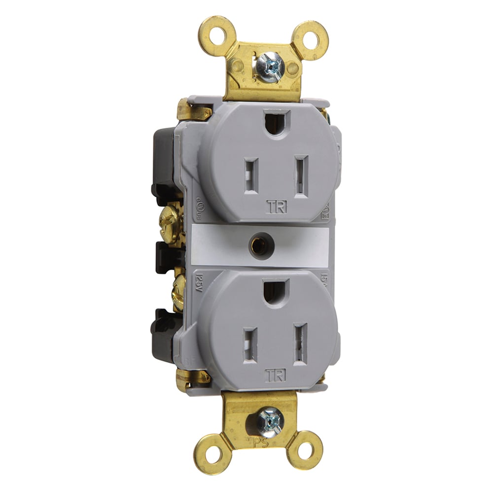 TR62GRY  Spec Grade Receptacle, Back and Side Wire, 15 Amp, 125V, Gray