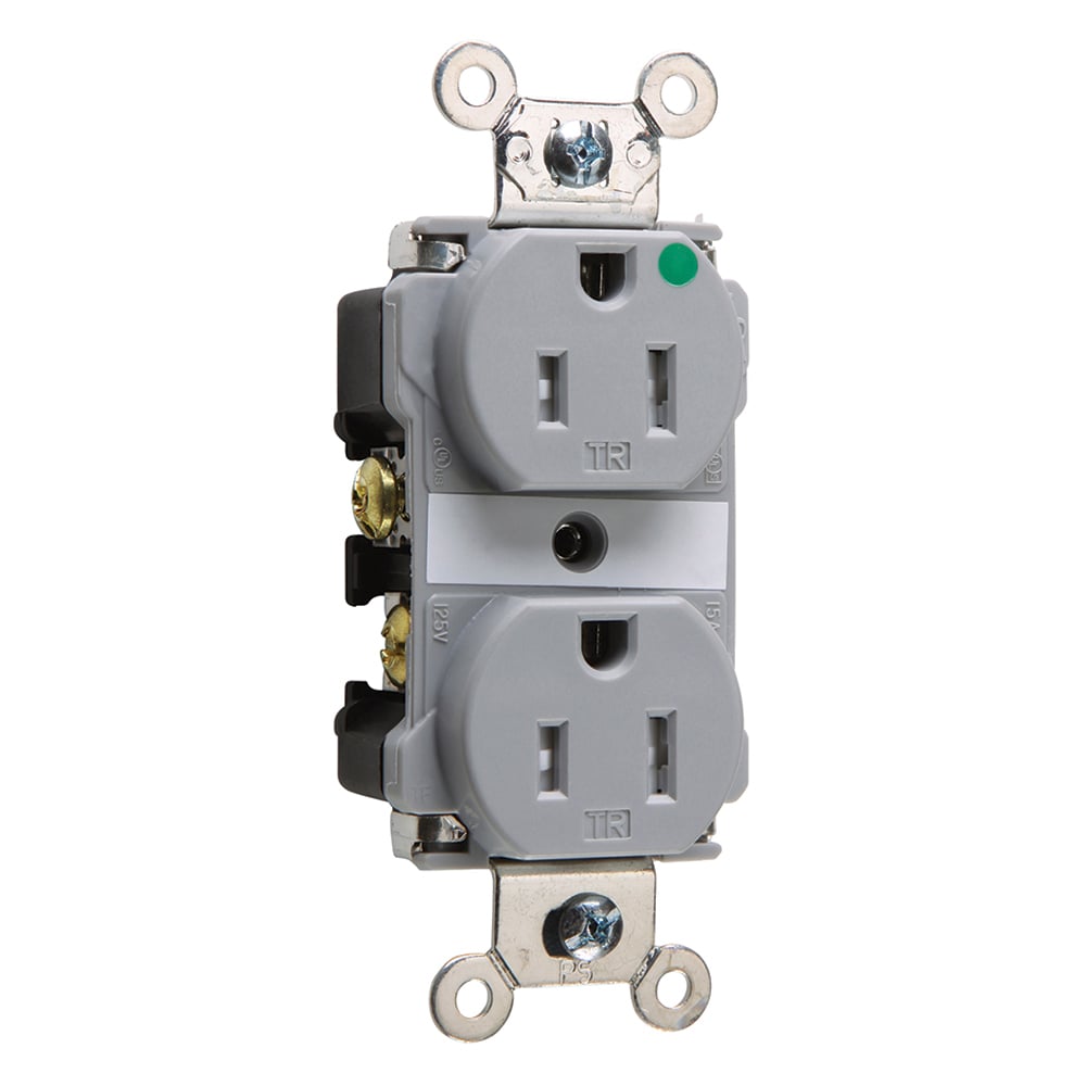 TR62HGRY  Receptacle, Smooth Face, Back and Side Wire, 15 Amp, 125V, Gray